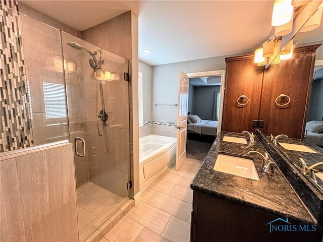 3244 Chasenwood Way, Perrysburg, OH 43551 - full bath featuring a bath, double vanity, connected bathroom, a stall shower, and healthy amount of natural light