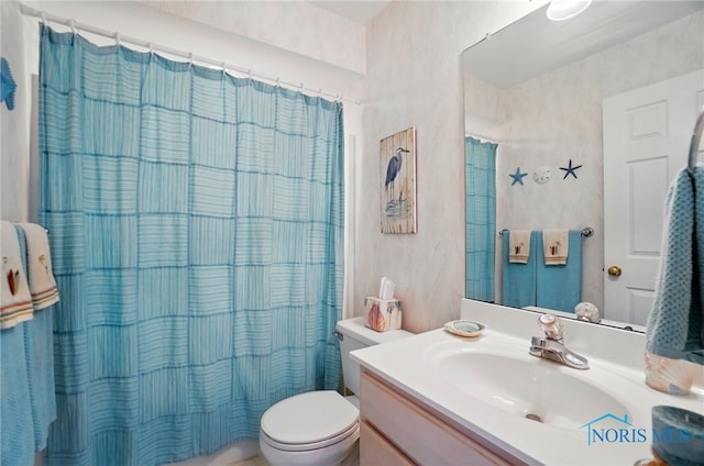 5733 Brook Cliffe Rd, Toledo, OH 43614 - bathroom featuring vanity, toilet, and a shower with shower curtain