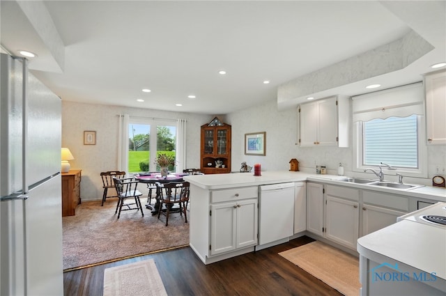 5733 Brook Cliffe Rd, Toledo, OH 43614 - kitchen featuring dishwasher, freestanding refrigerator, a peninsula, a sink, and recessed lighting