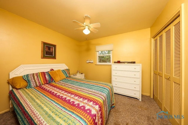 633 Hillcrest Ave, Findlay, OH 45840 - bedroom featuring a closet, carpet floors, ceiling fan, and baseboards