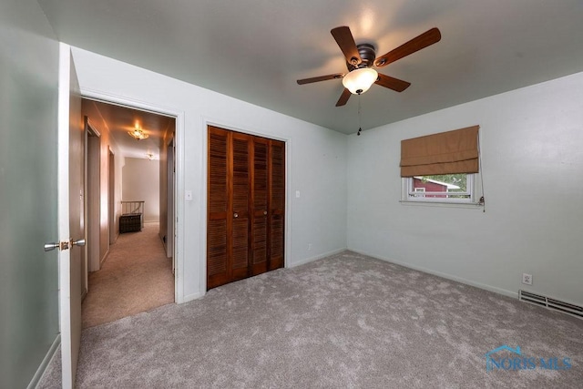 633 Hillcrest Ave, Findlay, OH 45840 - unfurnished bedroom with carpet floors, a closet, a ceiling fan, and baseboards