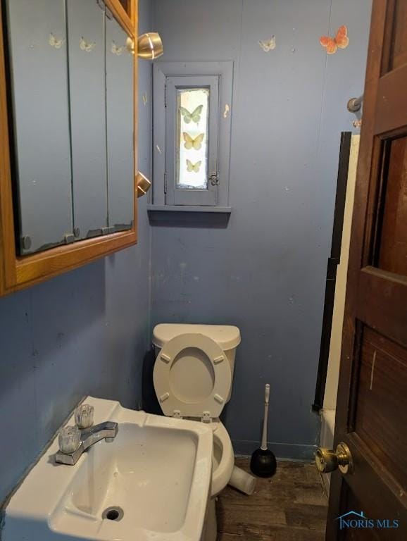 1022 Dodd St, Napoleon, OH 43545 - bathroom featuring a sink, wood finished floors, toilet, and baseboards