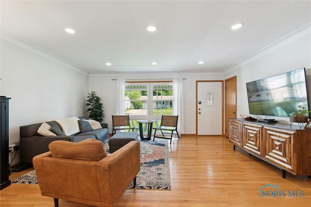 955 Westmont Ave, Napoleon, OH 43545 - living room with crown molding, light wood-type flooring, and recessed lighting