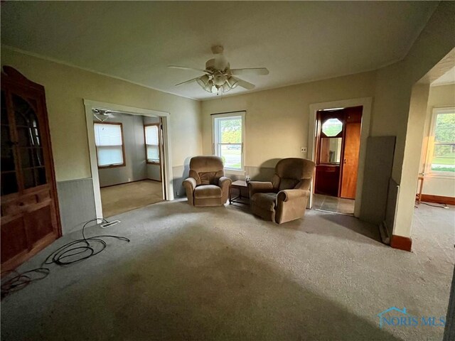 11157 State Route 500, Paulding, OH 45879 - sitting room featuring carpet flooring, a ceiling fan, and plenty of natural light