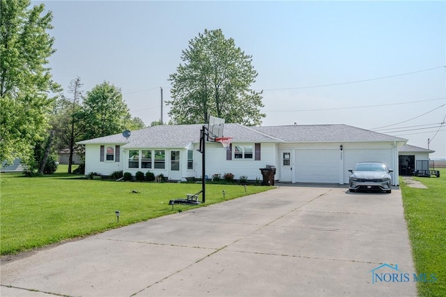 327 Klingler Rd, Paulding, OH 45879 - single story home with driveway, a front lawn, a garage, and a shingled roof