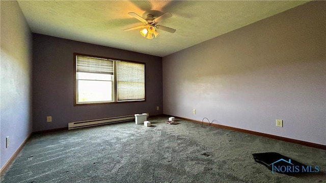 13926 Rd 154, Paulding, OH 45879 - empty room featuring carpet, baseboard heating, ceiling fan, and baseboards