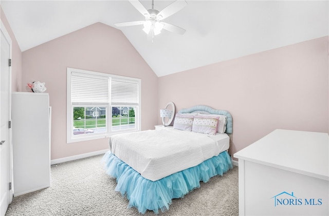 4360 Turtle Creek Dr, Perrysburg, OH 43551 - bedroom with vaulted ceiling, light colored carpet, baseboards, and a ceiling fan