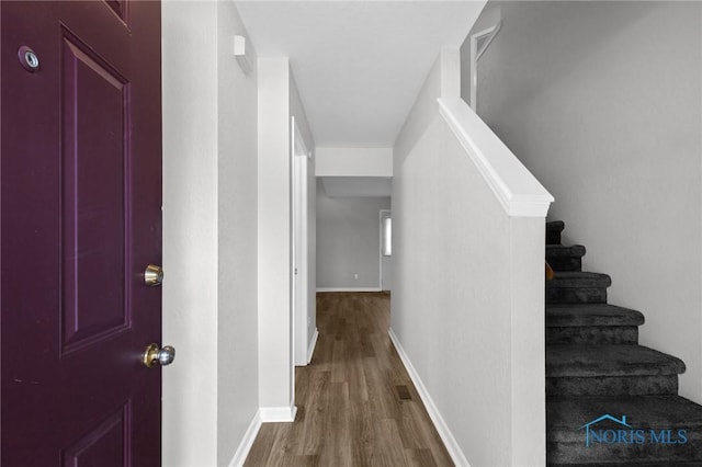 1141 Oriole Dr, Bowling Green, OH 43402 - foyer featuring wood finished floors, stairs, and baseboards