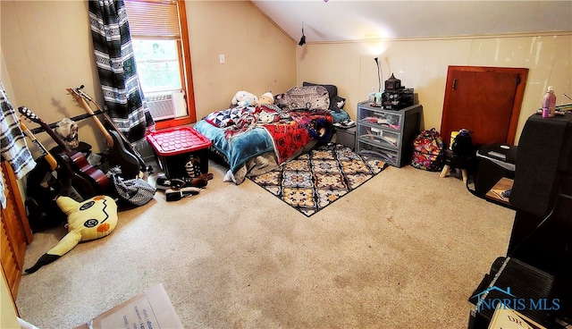 1050 Schultz St, Defiance, OH 43512 - bedroom featuring carpet flooring, vaulted ceiling, and cooling unit