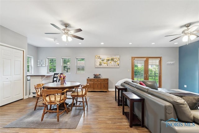 3127 Drummond Rd, Toledo, OH 43606 - dining area featuring a ceiling fan, plenty of natural light, light wood-style flooring, and recessed lighting