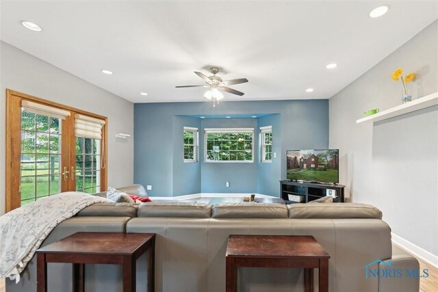 3127 Drummond Rd, Toledo, OH 43606 - living area featuring french doors, baseboards, recessed lighting, a ceiling fan, and wood finished floors
