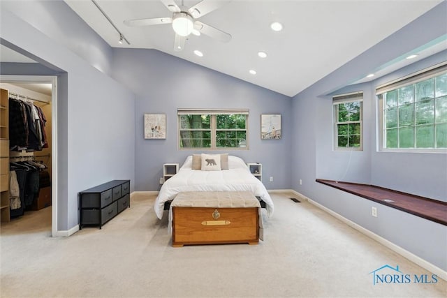 3127 Drummond Rd, Toledo, OH 43606 - carpeted bedroom with a spacious closet, recessed lighting, lofted ceiling, baseboards, and a closet