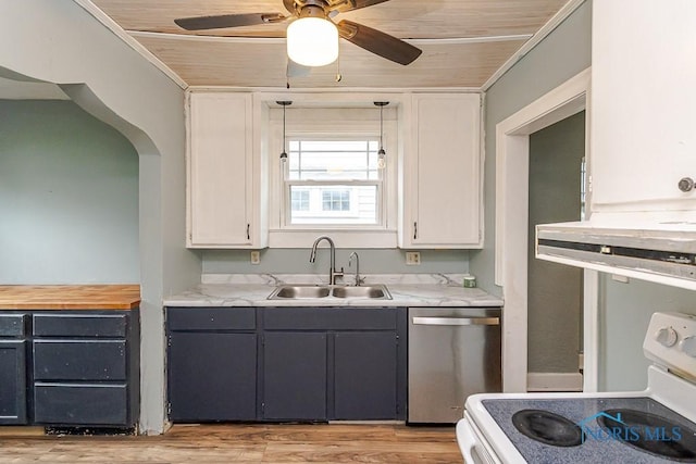 3819 Rushland Ave, Toledo, OH 43613 - kitchen featuring range with electric cooktop, stainless steel dishwasher, light countertops, and ceiling fan