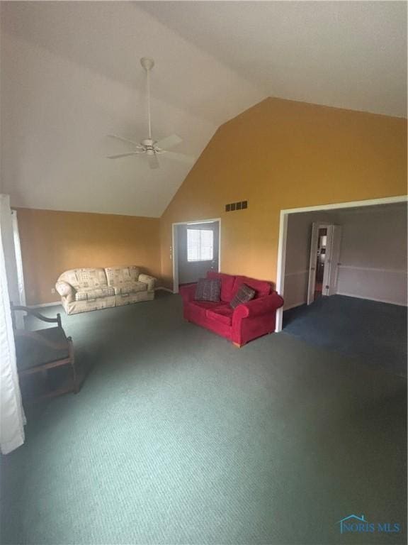 6134 Cemetery Rd, Whitehouse, OH 43571 - unfurnished living room with lofted ceiling, carpet, and a ceiling fan