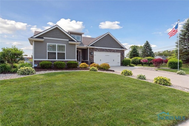 10 Hidden Village Ln, Holland, OH 43528 - craftsman-style home featuring stone siding, driveway, a front lawn, and a garage
