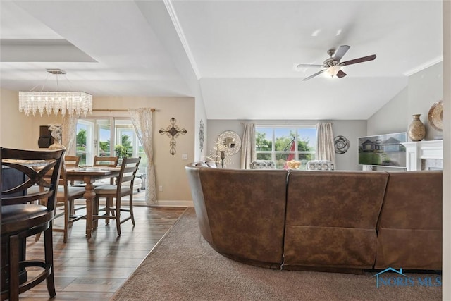 10 Hidden Village Ln, Holland, OH 43528 - living area featuring plenty of natural light, ceiling fan, wood finished floors, and a chandelier