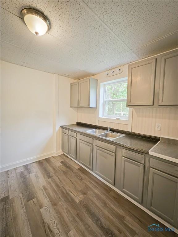 630 Highland Ave, Toledo, OH 43610 - kitchen with a sink, gray cabinets, dark countertops, and dark wood finished floors