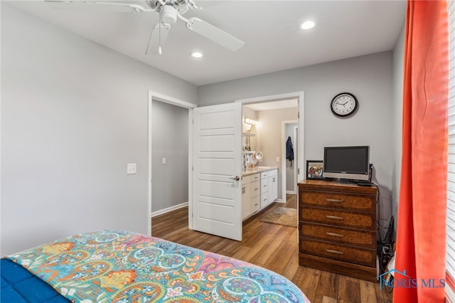 1313 Washington Ave, Findlay, OH 45840 - bedroom featuring wood finished floors, recessed lighting, baseboards, and a ceiling fan
