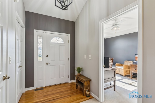 3112 Jacob Dr, Findlay, OH 45840 - entryway with a ceiling fan, baseboards, and wood finished floors