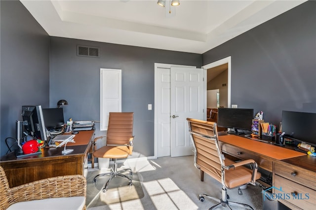 3112 Jacob Dr, Findlay, OH 45840 - carpeted home office with a tray ceiling