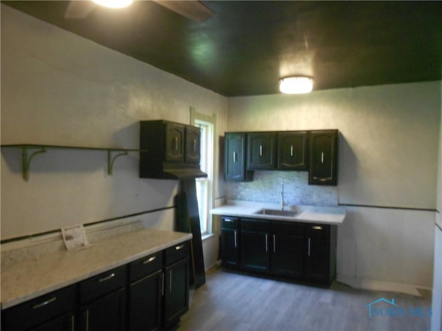 2815 Mulberry St, Toledo, OH 43608 - kitchen featuring a sink, ceiling fan, light countertops, and light wood finished floors