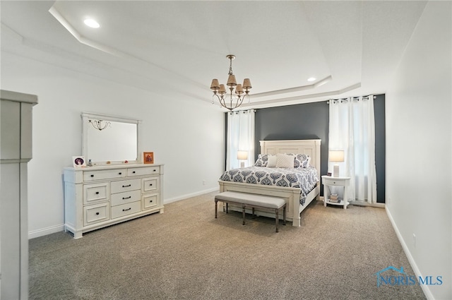 16187 Sugar Maple Ct, Findlay, OH 45840 - bedroom featuring a raised ceiling, a chandelier, carpet, baseboards, and recessed lighting