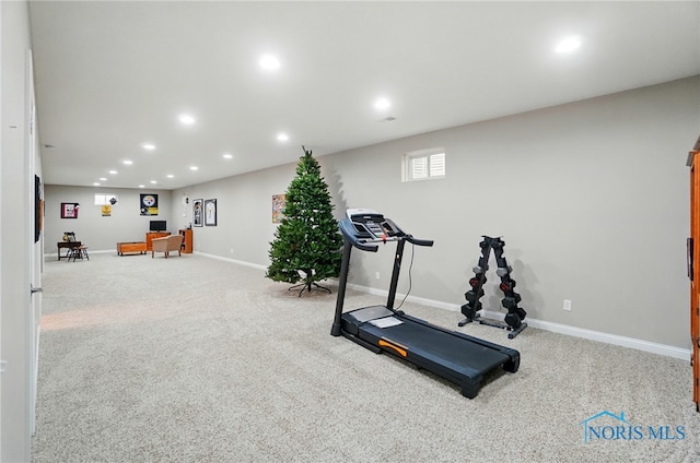 16187 Sugar Maple Ct, Findlay, OH 45840 - workout room featuring recessed lighting, carpet flooring, and baseboards