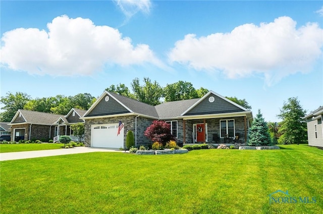 16187 Sugar Maple Ct, Findlay, OH 45840 - craftsman inspired home featuring a front yard, concrete driveway, an attached garage, and covered porch