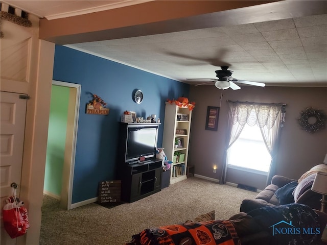 406 S State St, Pioneer, OH 43554 - carpeted living room with ceiling fan and baseboards