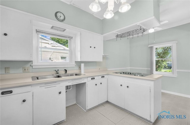 2101 Trailview Dr, Maumee, OH 43537 - kitchen featuring a sink, electric cooktop, light countertops, and white cabinetry