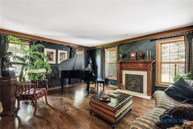 25840 W River Rd, Perrysburg, OH 43551 - living room featuring wood finished floors, a high end fireplace, and baseboards