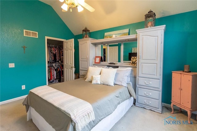 7663 Cortland Ct, Holland, OH 43528 - bedroom with light carpet, a closet, vaulted ceiling, ceiling fan, and baseboards