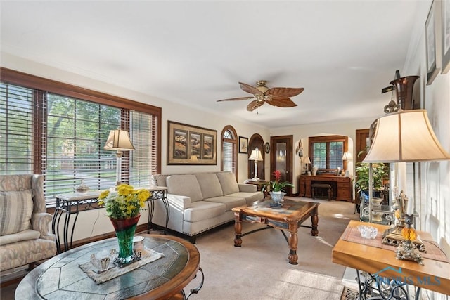 2917 Goddard Rd, Toledo, OH 43606 - carpeted living area with ceiling fan