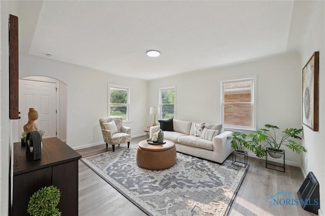 1006 Brookley Blvd, Toledo, OH 43607 - living room with light wood-style flooring, baseboards, and arched walkways