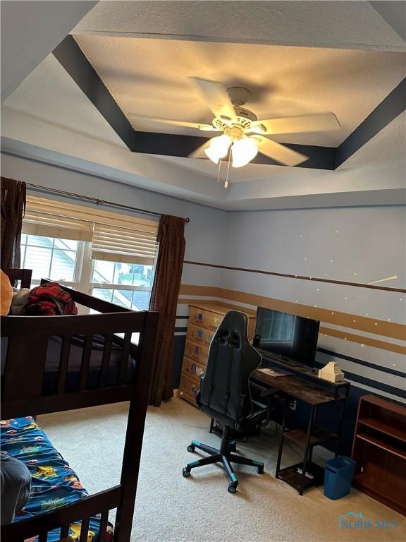 8828 Cedar Bend Rd, Sylvania, OH 43560 - bedroom with carpet flooring, an office area, and ceiling fan
