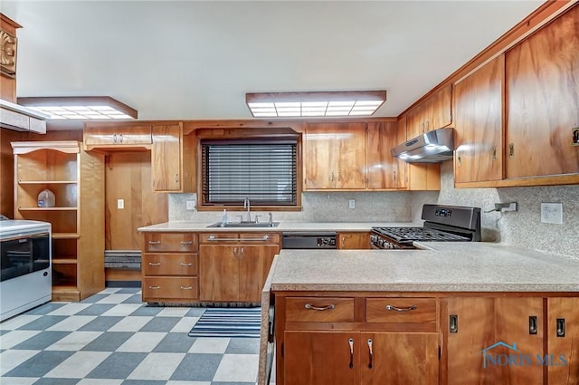 7149 Wales Rd, Northwood, OH 43619 - kitchen featuring under cabinet range hood, stainless steel range with gas cooktop, a sink, light countertops, and dishwasher