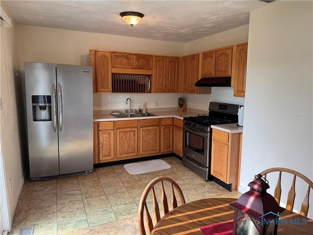 V-437 State Route 108, Napoleon, OH 43545 - kitchen with stainless steel appliances, a sink, under cabinet range hood, and light countertops