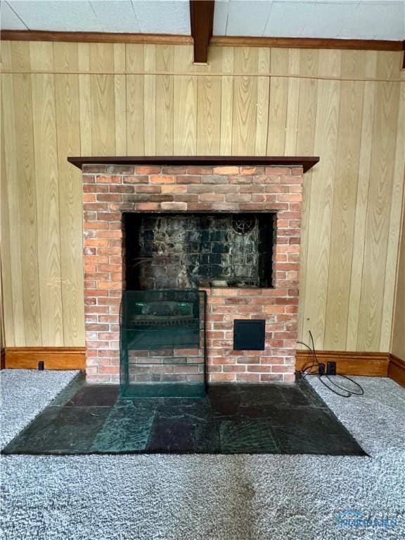 308 S Main St, Hicksville, OH 43526 - detailed view of carpet floors, wooden walls, and a fireplace