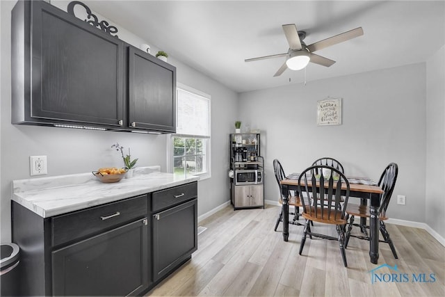 2444 Jamestown Dr, Northwood, OH 43619 - dining room with a ceiling fan, light wood finished floors, and baseboards