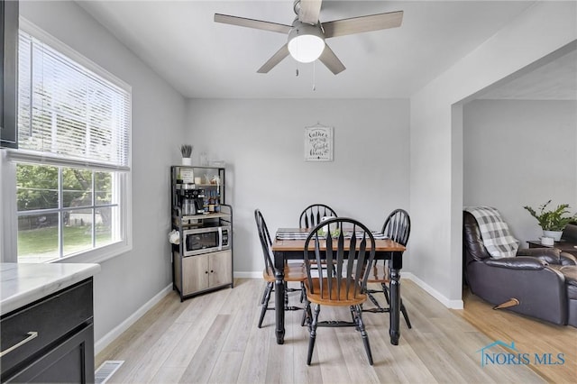 2444 Jamestown Dr, Northwood, OH 43619 - dining area with light wood finished floors, a ceiling fan, and baseboards