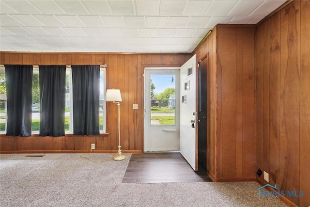308 Edith Ave, Findlay, OH 45840 - carpeted foyer featuring wood walls and baseboards