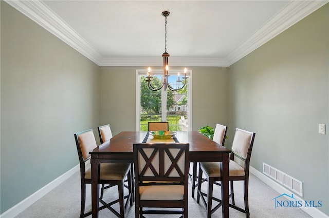7433 Valhalla Dr, Maumee, OH 43537 - carpeted dining area with a chandelier, ornamental molding, and baseboards