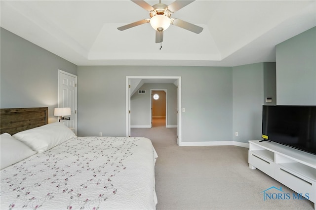 7433 Valhalla Dr, Maumee, OH 43537 - bedroom with a raised ceiling, light colored carpet, baseboards, and a ceiling fan