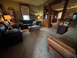 443 E 4th St, Ottawa, OH 45875 - living area with carpet flooring and a ceiling fan