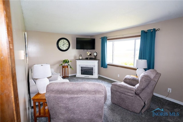 15480 State Route 18, Holgate, OH 43527 - living room featuring baseboards, carpet, and a fireplace