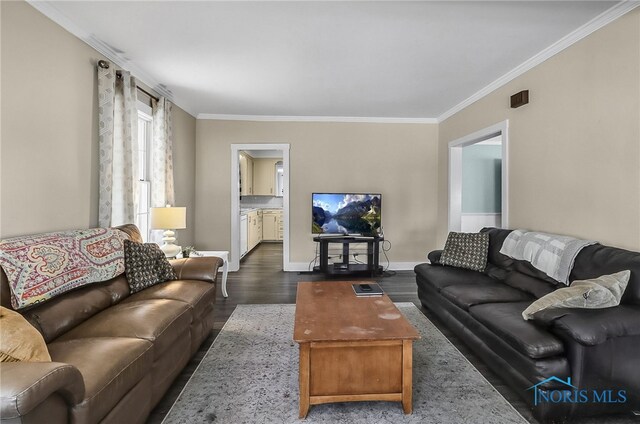 700 Franklin Ave, Findlay, OH 45840 - living area with dark wood-style floors, ornamental molding, and baseboards