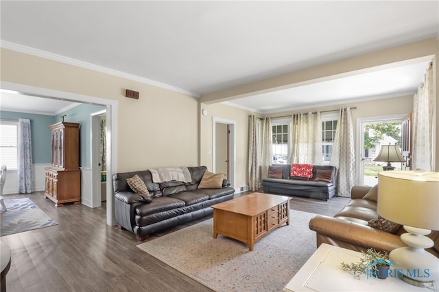 700 Franklin Ave, Findlay, OH 45840 - living room featuring wood finished floors, ornamental molding, and healthy amount of natural light
