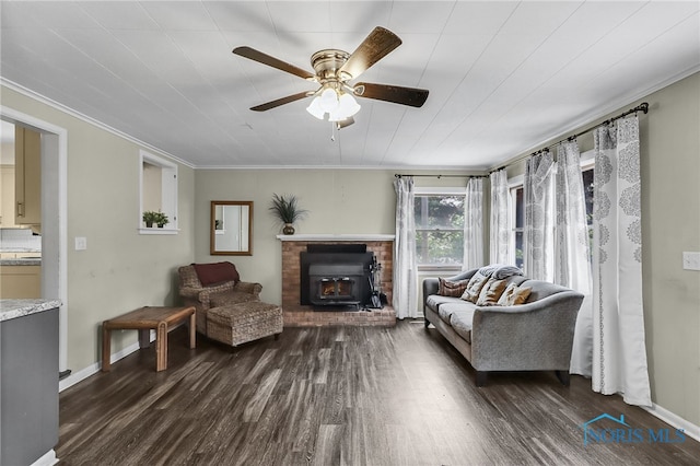 700 Franklin Ave, Findlay, OH 45840 - living room featuring ceiling fan, dark wood-type flooring, ornamental molding, and baseboards