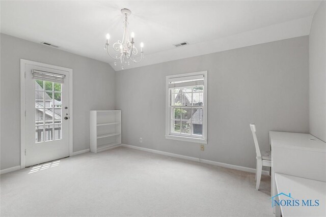 2829 Pembroke Rd, Ottawa Hills, OH 43606 - unfurnished bedroom featuring a chandelier, carpet floors, access to outside, and baseboards