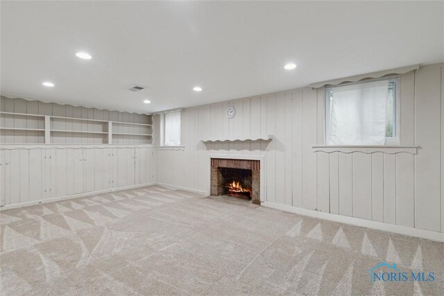 2829 Pembroke Rd, Ottawa Hills, OH 43606 - below grade area with a brick fireplace, carpet, and recessed lighting